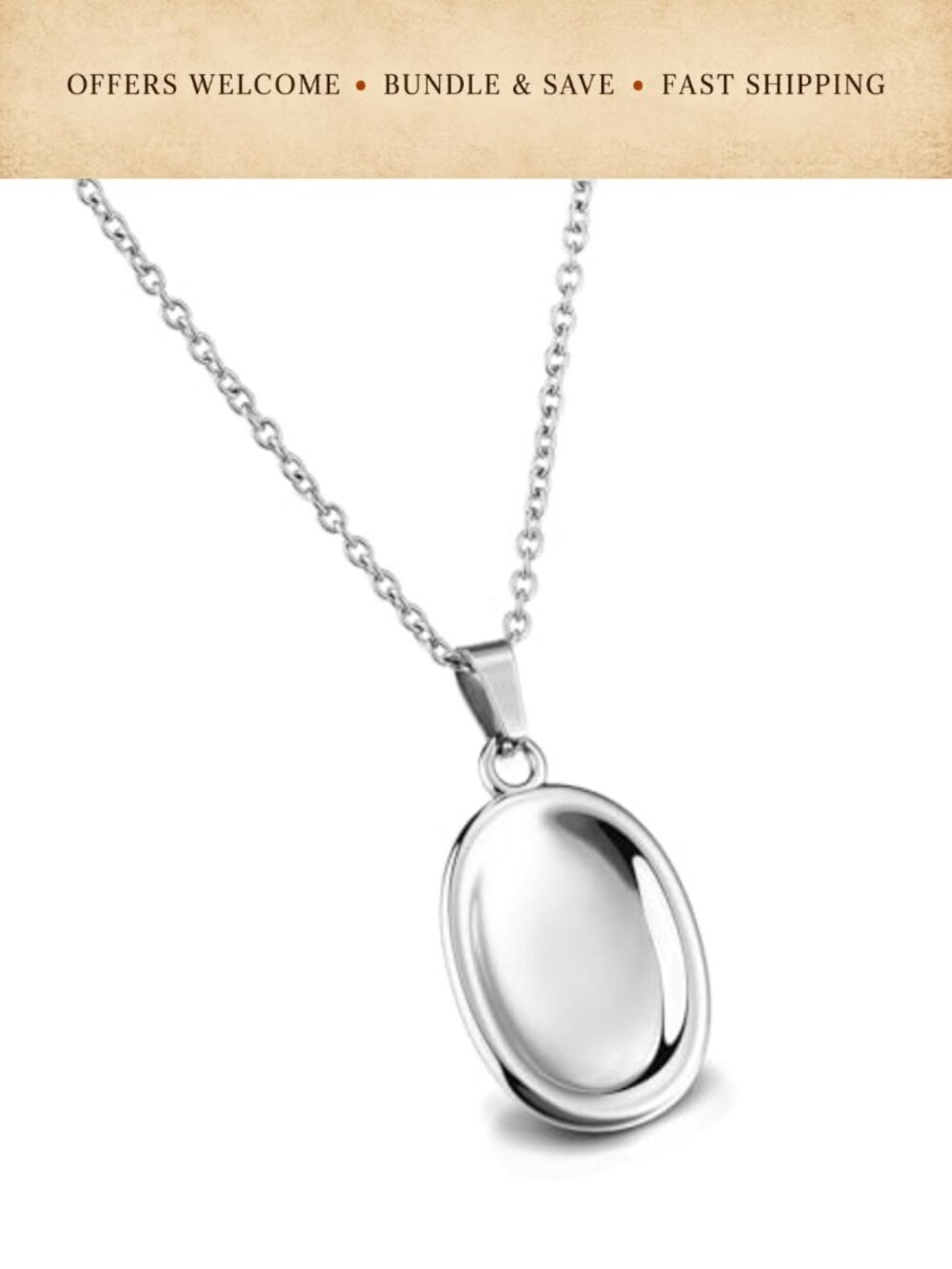 Worry Stone Necklace Stainless Steel Oval Pendant Anxiety Relief
